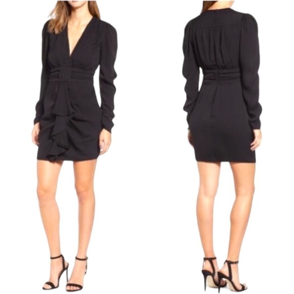 Afrm × REVOLVE avalon puff sleeve deep v-neck mini dress cocktail black NEW - Picture 4 of 13